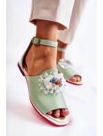 Damskie Skórzane Sandałki Z Ozdobą Zielone Nevassa Damskie Skórzane Sandałki Z Ozdobą Zielone Nevassa