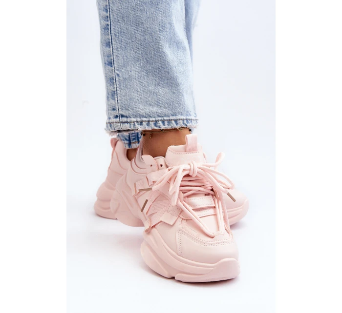 Sneakersy Damskie Na Masywnej Podeszwie Różowe Windamella