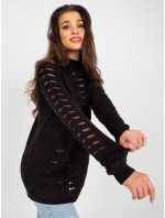 Čierny ažurový oversize sveter s okrúhlym výstrihom