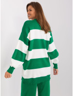 Zelený a ecru oversize sveter so širokými pruhmi