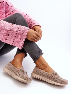 Béžové dámské mokasíny s mašlí