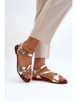 model 21647967 Dámské kožené sandály zlaté - Zazoo