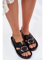 Kožené Dámské Sandály Na Klínku model 21698304 Černé - S.Barski Kožené Dámské Sandály Na Klínku model 21698304 Černé - S.Barski