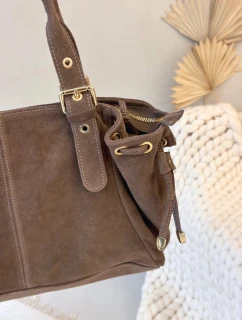 Kožená semišová kabelka tmavě béžová Ovelia