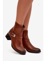 Dámske čižmy Zazoo - kožené, na podpätku s prackou, hnedé Dámske čižmy Zazoo - kožené, na podpätku s prackou, hnedé