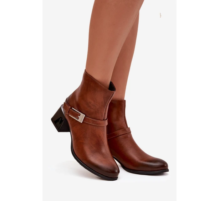 Dámske čižmy Zazoo - kožené, na podpätku s prackou, hnedé Dámske čižmy Zazoo - kožené, na podpätku s prackou, hnedé