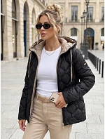 Dámska prešívaná prechodná bunda s kapucňou, čierna, FashionStreet TY5886