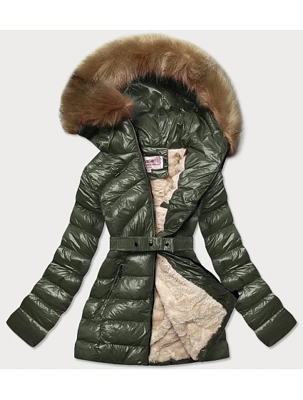 Lesklá khaki zimná bunda s medvedíkom (w674) Lesklá khaki zimná bunda s medvedíkom (w674)