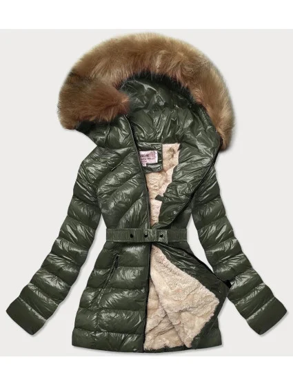 Lesklá khaki zimná bunda s medvedíkom (w674) Lesklá khaki zimná bunda s medvedíkom (w674)