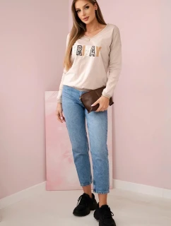 Dámská mikina s flitrovým nápisem béžový