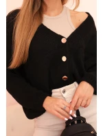 Dámsky sveter s výstrihom do V a gombíkmi čierny