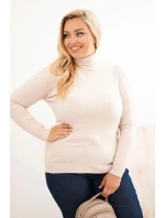 Dámský svetr Plus Size z viskózy model 21321814 střihu béžový - K-Fashion