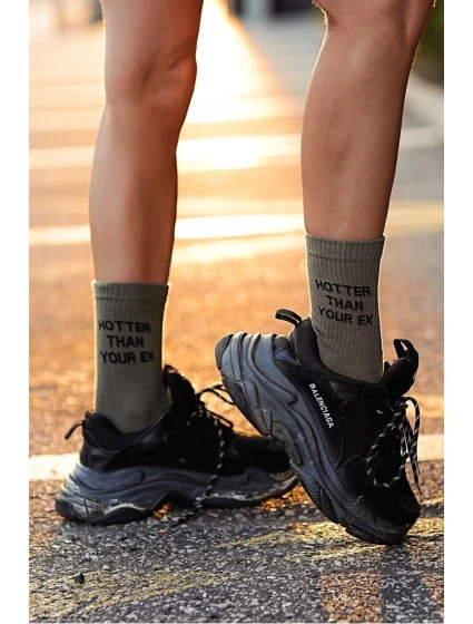 Dámské ponožky s nápisem  Your Ex olivové model 21679087 - Milena