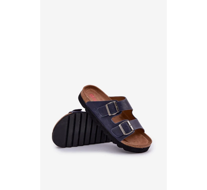 Lekkie Klapki Męskie Z Klamrami Eko Skóra Big Star NN174530 Granatowe Lekkie Klapki Męskie Z Klamrami Eko Skóra Big Star NN174530 Granatowe