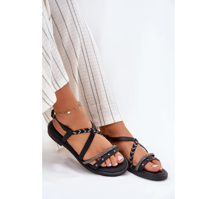 Ploché Sandály S Ozdobnými Pásky model 21697171 Černé - VINCEZA
