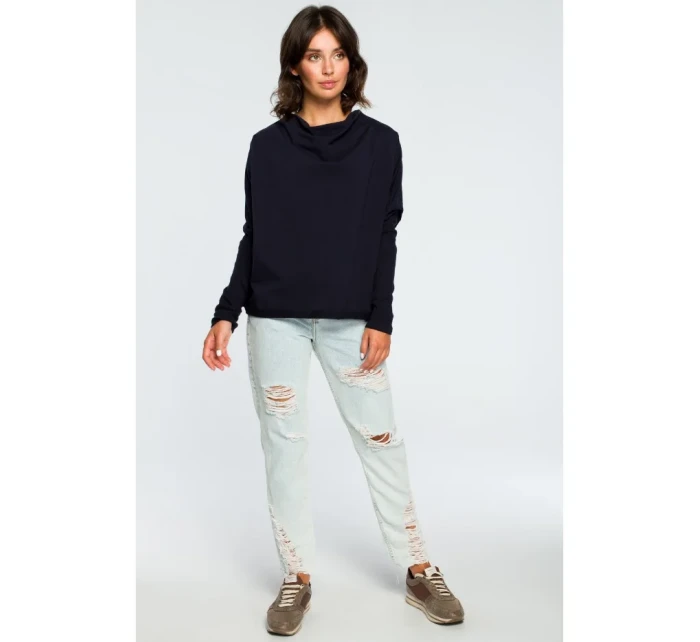 B094 Oversized top s výstrihom do V na chrbte - tmavomodrý