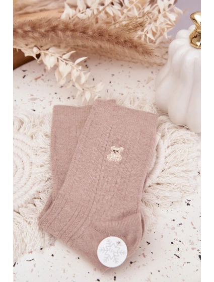 Teplé dámske ponožky s medvedíkom a vlnou - béžové Teplé dámske ponožky s medvedíkom a vlnou - béžové