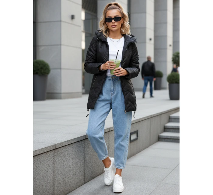 Dámska prechodná prešívaná bunda s kapucňou čierna FashionStreet TY5611