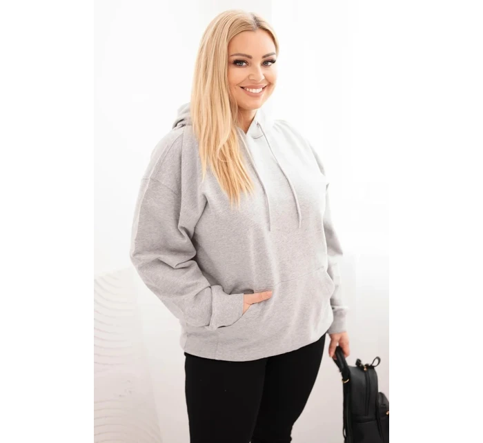 Dámská mikina s kapucí a model 21723107 Plus Size z bavlny šedá - K-Fashion