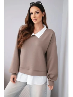 Dámská máslová mikina z viskózy s model 22014149 vsadkou fango - K-Fashion