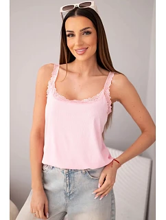 Dámska blúzka s čipkovaným lemom candy pink