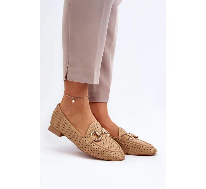 Dámské mokasíny na ploché podrážce s ozdobou Camel model 21650946 - Boto Dámské mokasíny na ploché podrážce s ozdobou Camel model 21650946 - Boto