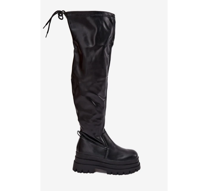 Kozaki Damskie Za Kolano Na Masywnej Platformie Czarne Erisna