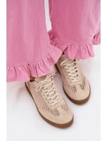 Kožené semišové dámské tenisky s síťovinou model 22027653 Béžové - Zazoo