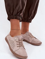 Dámske vetrané semišové čižmy Beige Feliva