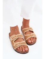 Dámske háčkované papuče so zlatými prackami - ťava Fenira