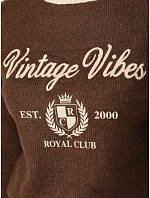 Dámsky sveter s potlačou Vintage Vibes v čokoládovej farbe FashionStreet MY2633