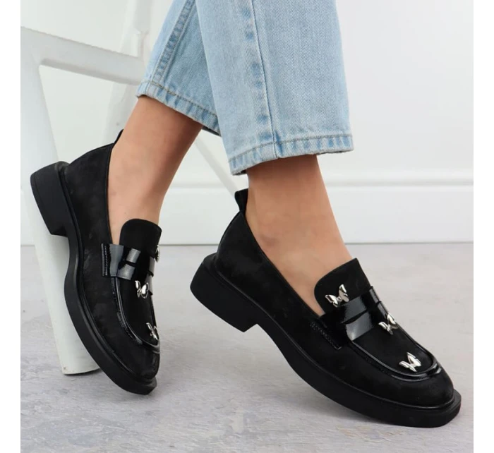 Dámske topánky lords s motýľmi čierne Potocki SZ12650