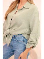 Bavlnená mušelínová oversize košeľa svetlej khaki farby Bavlnená mušelínová oversize košeľa svetlej khaki farby