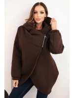 Dámská mikina s kapucí a asymetrickým zipem hnědá