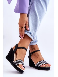 Damskie Wygodne Sandały Na Koturnie Big Star LL274877 Czarne