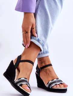 Damskie Wygodne Sandały Na Koturnie Big Star LL274877 Czarne