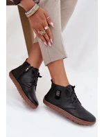 Skórzane Półbuty Barefoot Damskie Z Ozdobnym Detalem Zazoo 30072 Czarne