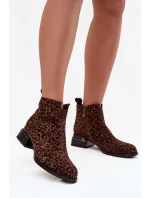 Botki Z Naturalnego Zamszu Na Klocku Panterka D&A JC52-852 Brązowe