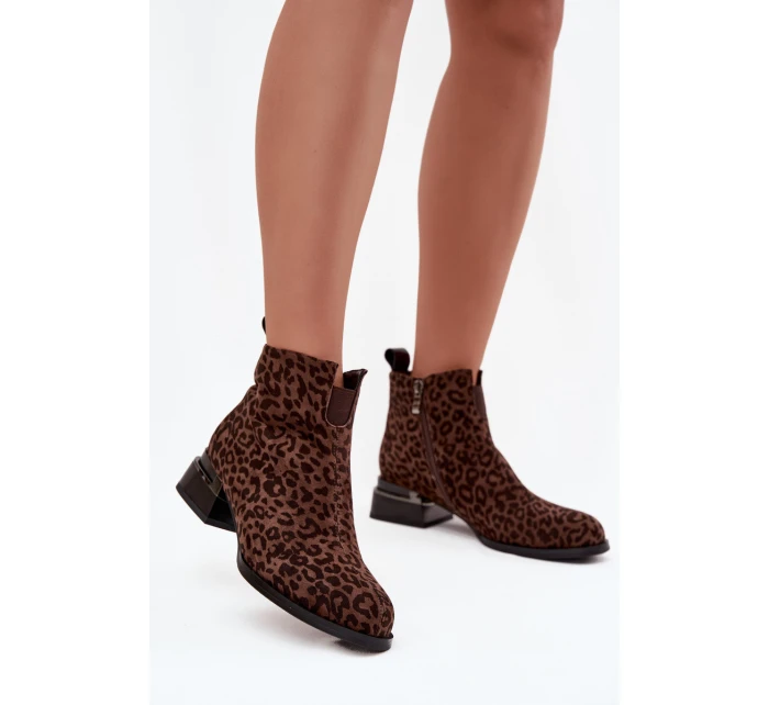 Botki Z Naturalnego Zamszu Na Klocku Panterka D&A JC52-852 Brązowe