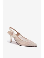 Kožené Síťované Sandály Lodičky Dámské Na Podpatku Maciejka K7507-22 Světle Béžové