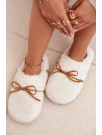 Dámske chlpaté papuče s mašľou - ecru Minella