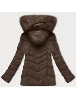 Prešívaná prechodná bunda s kožušinou na kapucni S'west cocoa (B8301-48)