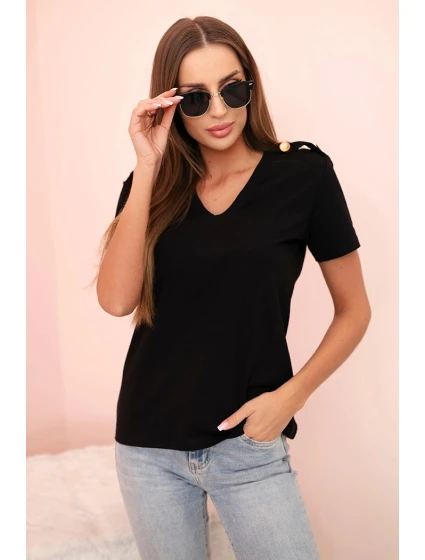 Dámská bavlněná blůza s výstřihem do V a krátkým rukávem černá Dámská bavlněná blůza s výstřihem do V a krátkým rukávem černá