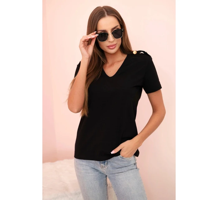 Dámská bavlněná blůza s výstřihem do V a krátkým rukávem černá Dámská bavlněná blůza s výstřihem do V a krátkým rukávem černá