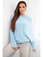 Dámsky asymetrický viskózový sveter batwing modrý Dámsky asymetrický viskózový sveter batwing modrý