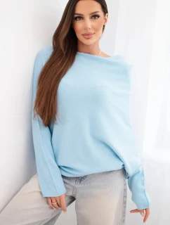 Dámský asymetrický model 21949302 svetr z viskózy modrý - K-Fashion