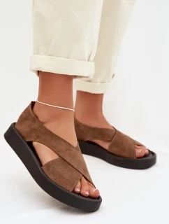 Dámské sandály model 22027696 z přírodního semiše světle hnědé - Zazoo