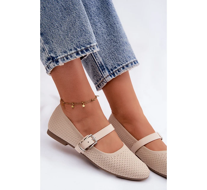 Materiálové Baleríny s Páskem a Přezkou Béžové model 22122495 - Boto