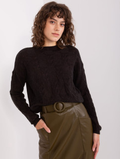Čierny dámsky káblový sveter s dlhým rukávom