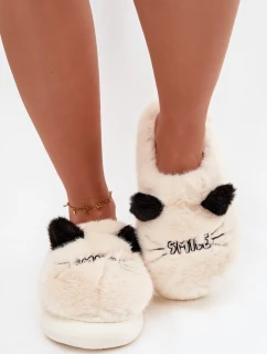 Dámske huňaté papuče s motívom úsmevu - béžové Lexira